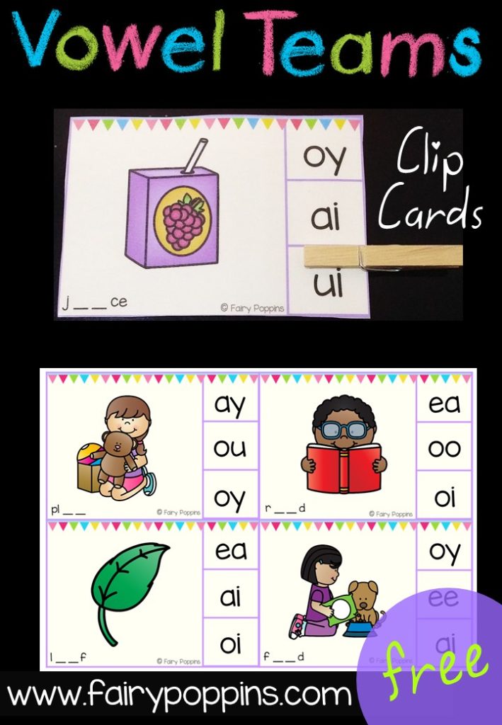 Free Vowel Team Clip Cards - Fairy Poppins