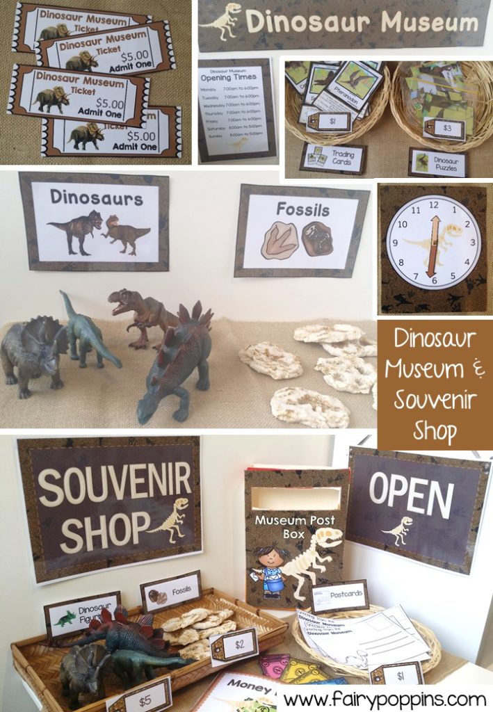 Dinosaur Museum and Souvenir Shop dramatic play printables ~ Fairy Poppins