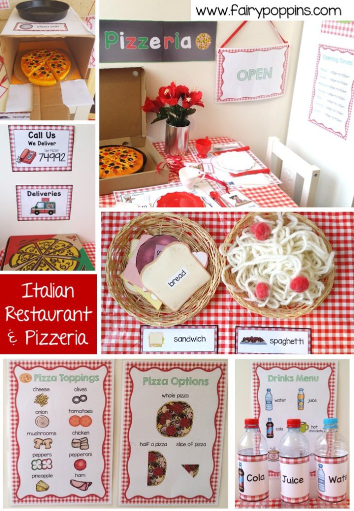 Italian Restaurant and Pizzeria dramatic play printables ~ Fairy Poppins