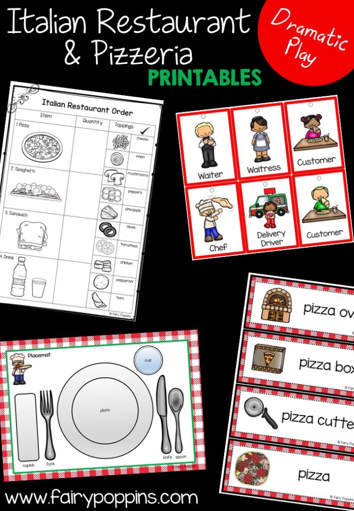 Italian Restaurant and Pizzeria dramatic play printables ~ Fairy Poppins