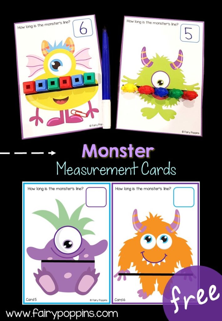 Monster measurement cards for measuring length with non-standard units ~ Fairy Poppins