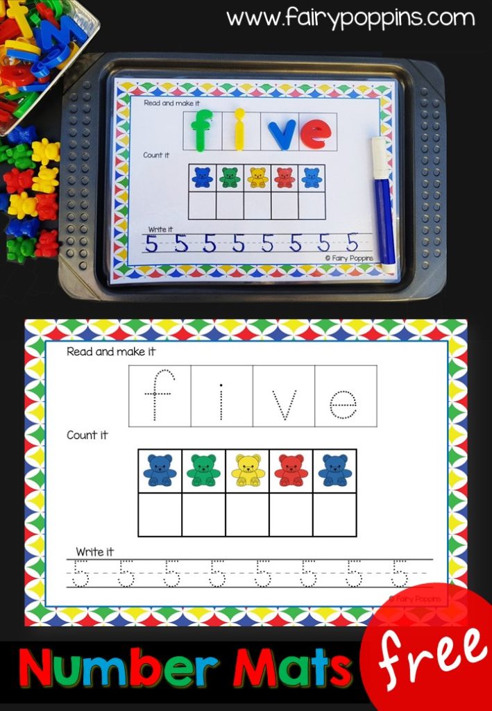 Free number work mats using magnetic letters, counting bears and erasable markers. Great for developing number sense! - Fairy Poppins