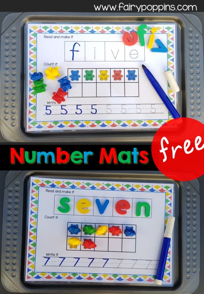 Free number work mats using magnetic letters, counting bears and erasable markers. Great for developing number sense! - Fairy Poppins