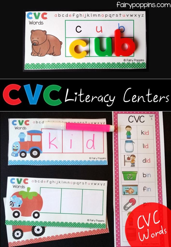 Literacy center activities using magnetic letters for CVC words~ Fairy Poppins