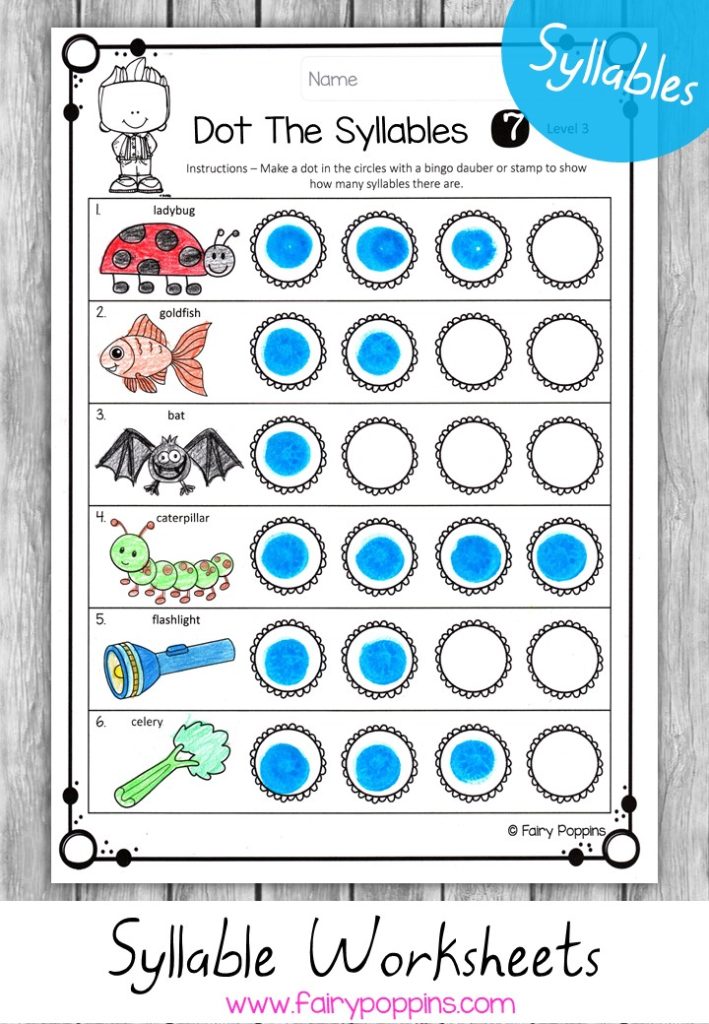 Syllable worksheets (dot the syllables) - Fairy Poppins