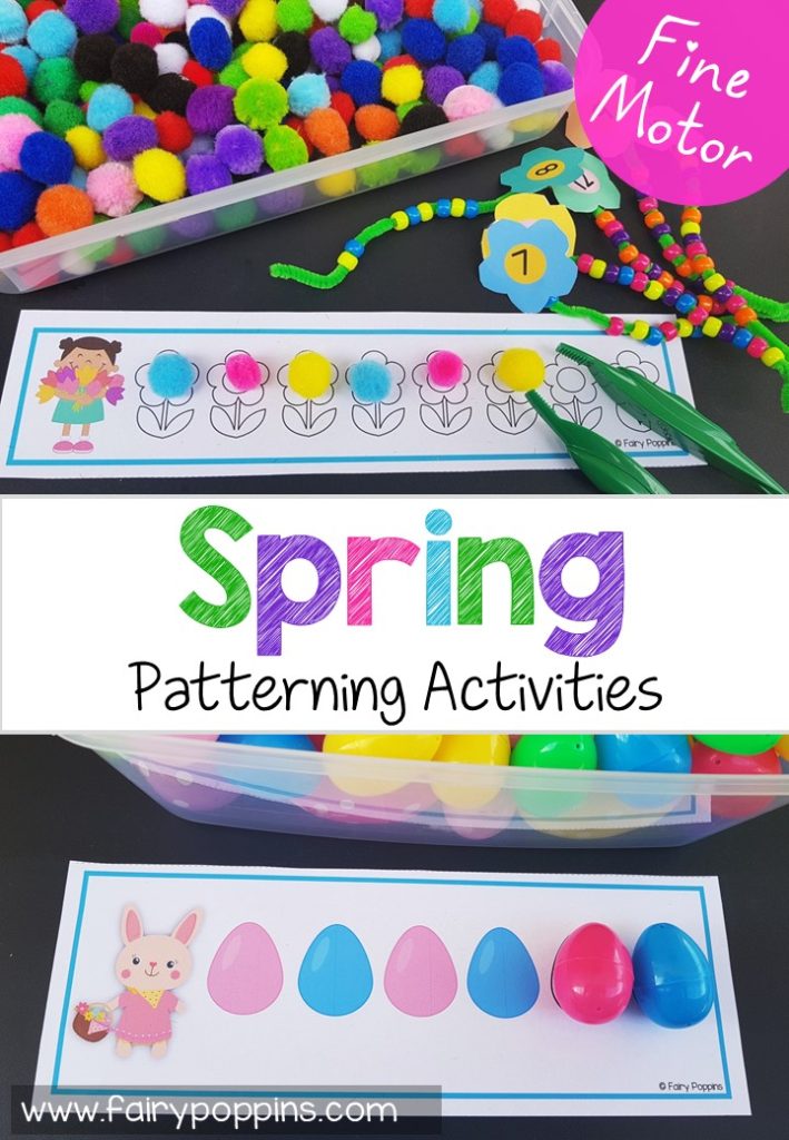 Spring patterning cards, activities and worksheets. Great for developing fine motor skills. Also suitable for Easter math centers~ Fairy Poppins