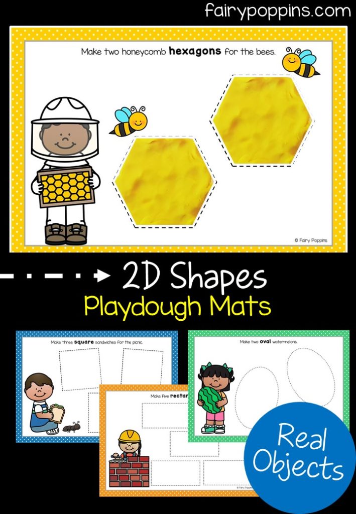 2D Shapes playdough mats featuring real world objects - Fairy Poppins