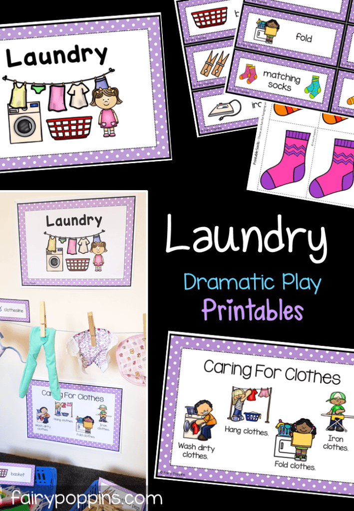 Laundry printables for dramatic play centers and pretend play - Fairy Poppins