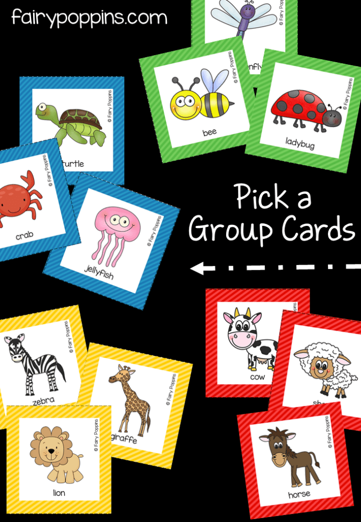 Fun pick a group cards for helping children find a group to work with - Fairy Poppins