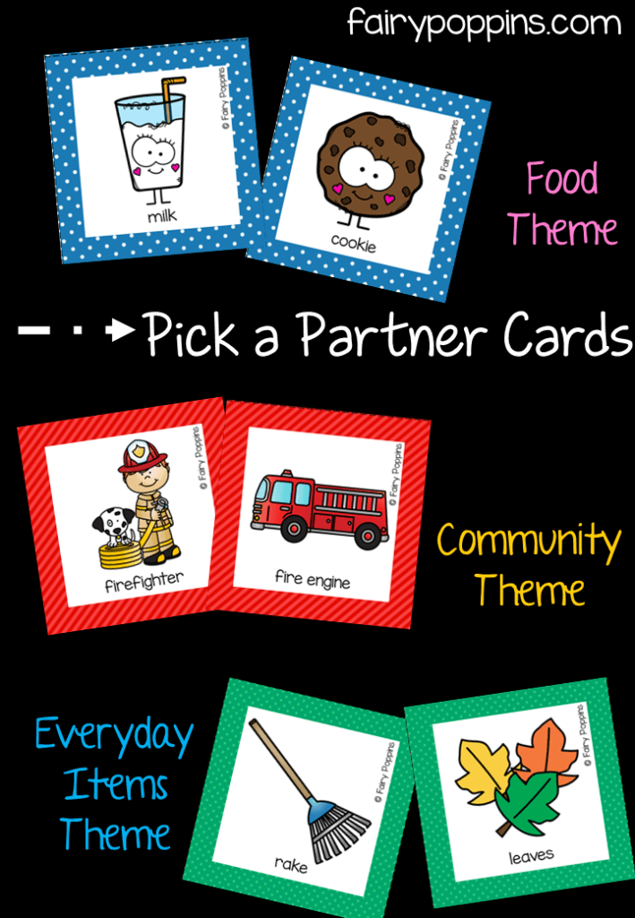 Fun pick a partner cards for helping children find a partner to work with - Fairy Poppins