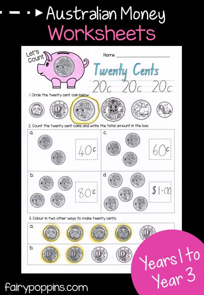 Australian money worksheets for coins and notes. ~ Fairy Poppins