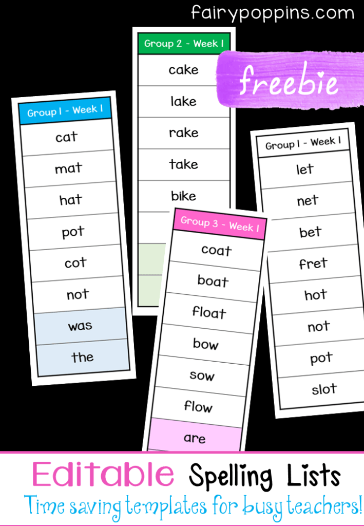 These free editable spelling list templates are a fantastic time saver for teachers. To edit the spelling lists you'll need Microsoft PowerPoint. #spellinglists #spellingresources #spellinggroups #organizedteacher